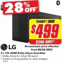 The Good Guys 3.1.1Ch 400W Dolby Atmos Soundbar offer
