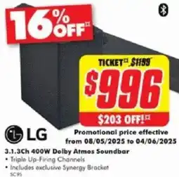 The Good Guys 3.1.3Ch 400W Dolby Atmos Soundbar offer