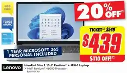 The Good Guys IdeaPad Slim 1 15.6" Pentium +M365 Laptop offer