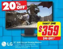 The Good Guys 27" QHD Curved Gaming Monitor offer