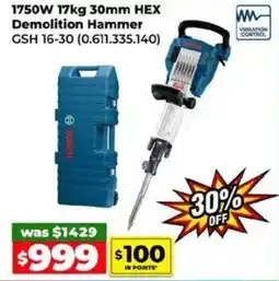 1750W 17kg 30mm HEX Demolition Hammer