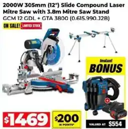 Sydney Tools 2000W 305mm (12") Slide Compound Laser Mitre Saw with 3.8m Mitre Saw Stand offer