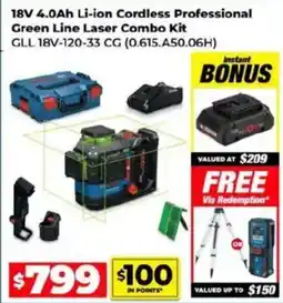 18V 4.0Ah Li-ion Cordless Professional Green Line Laser Combo Kit