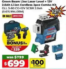 Sydney Tools Green Beam Line Laser Level + 12V 2.0Ah Li-ion Cordless 2pce Combo Kit offer