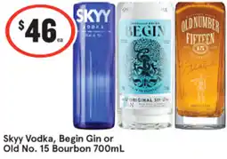 IGA Xpress Skyy Vodka, Begin Gin or Old No. 15 Bourbon offer