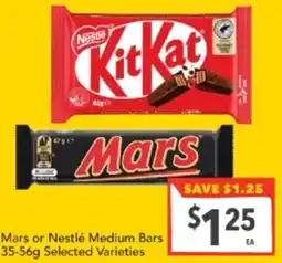 Supa Valu Mars or Nestlé Medium Bars offer