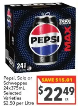Supa Valu Pepsi, Solo or Schweppes offer