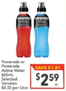 Supa Valu Powerade or Powerade Active Water offer