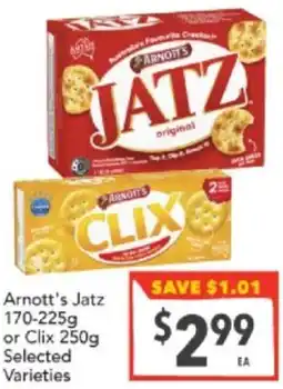 Supa Valu Arnott's Jatz or Clix offer