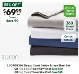 Harris Scarfe 360 Thread Count Cotton Sateen Sheet Set offer