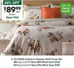 Harris Scarfe Azelea or Havana Quilt Cover Set offer