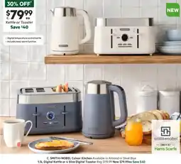 Harris Scarfe Colour Kitchen Available in Almond or Steel Blue 1.5L Digital Kettle or 4 Slice Digital Toaster offer