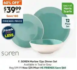 Harris Scarfe Marlow 12pc Dinner Set offer