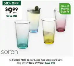 Harris Scarfe Mille 6pc or Linea 4pc Glassware Sets offer
