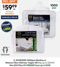 Harris Scarfe 1000gsm Bamboo or Memory Fibre Mattress Topper KB offer