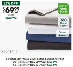 Harris Scarfe 360 Thread Count Cotton Sateen Sheet Set offer