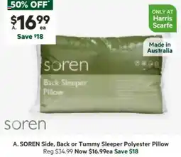 Harris Scarfe Side, Back or Tummy Sleeper Polyester Pillow offer
