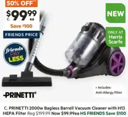 Harris Scarfe Prinetti 2000w bagless barrell vacuum cleaner with h13 hepa filter offer