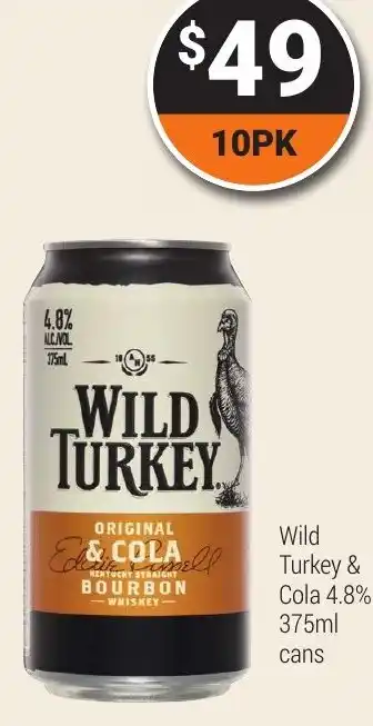Super Cellars Wild turkey & cola offer