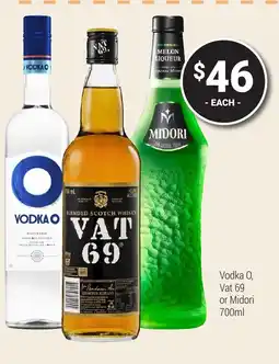 Super Cellars Vodka o or midori offer