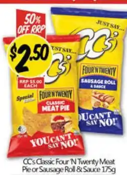 NQR Cc's classic four 'n twenty meat pie or sausage roll & sauce offer