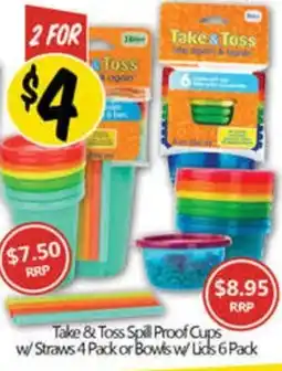 NQR Take & toss spill proof cups w/straws offer