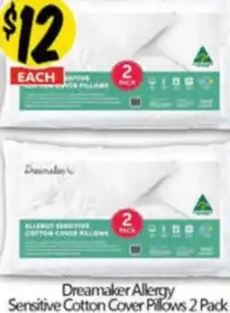 Dreamaker allergy sensitive cotton cover pillows