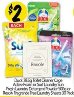 Duck toilet cleaner, surf, resolv