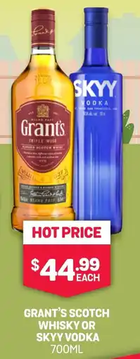 SipnSave Grant's scotch whisky or skyy vodka offer