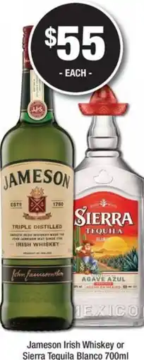 Bottler Jameson Irish Whiskey or Sierra Tequila Blanco offer