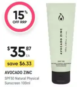 Healthy Life AVOCADO ZINC SPF50 Natural Physical Sunscreen offer