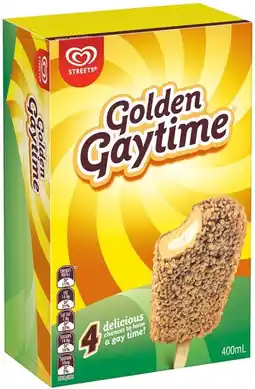 IGA Streets Golden Gaytime Ice Cream 4 Pack Selected Varieties offer