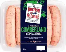 IGA British Sausage Co Cumberland or BBQ Beef Sausages 500g offer