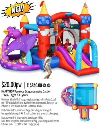 Happy Hop Penelope Dragon Jumping Castle