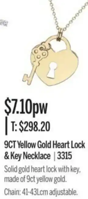 9 CT Yellow Gold Heart Lock & Key Necklace