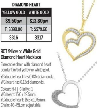 9Ct Yellow Or White Gold Diamond Heart Necklace