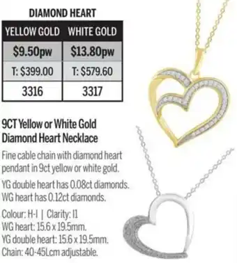 9Ct Yellow Or White Gold Diamond Heart Necklace