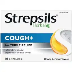 Woolworths Strepsils Herbal Cough Lozenges Honey & Lemon Pk 16 offer