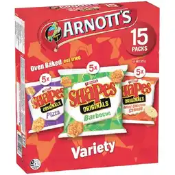 Woolworths Arnott’s Shapes Multipack Crackers 375g Pk 15 offer
