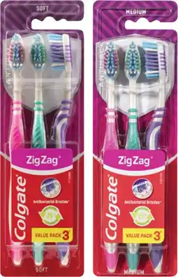 Coles Colgate Zig Zag Flex Medium or Soft Toothbrush 3 Pack offer
