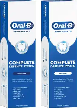 Coles Oral B Pro Health Advanced Deep Clean or Whitening Toothpaste 110g offer