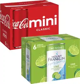Coles Coca-Cola or Mt Franklin Lightly Sparkling Cans 6x250mL offer