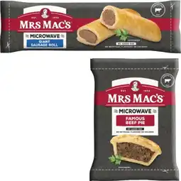 Coles Mrs Mac's Microwaveable Beef Pie or Sausage Roll 175g offer
