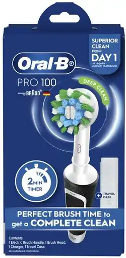 Coles Oral B Pro 100 Black Cross Action Electric Toothbrush 1 Pack offer