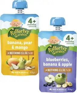 Coles Rafferty's Garden 4+ Months, 6+ Months or 8+ Months Baby Food Pouch 120g offer