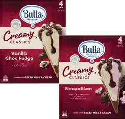Coles Bulla Creamy Classics Ice Cream Cones 4 Pack 520mL offer