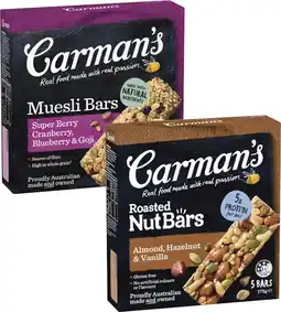 Coles Carman's Nut or Muesli Bars 140g-270g offer