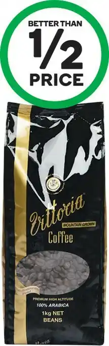 Woolworths Vittoria Mountain Grown Coffee Beans or Ground 1 kg offer