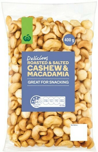 Woolworths Woolworths Roasted & Salted Cashew & Macadamia 400g Pack offer