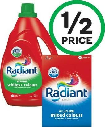 Woolworths Radiant Laundry Liquid 2 Litre or Powder 2 kg offer